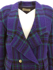 ウールチェックパターンロゴボタンジャケット パープル/ブラック/グリーン