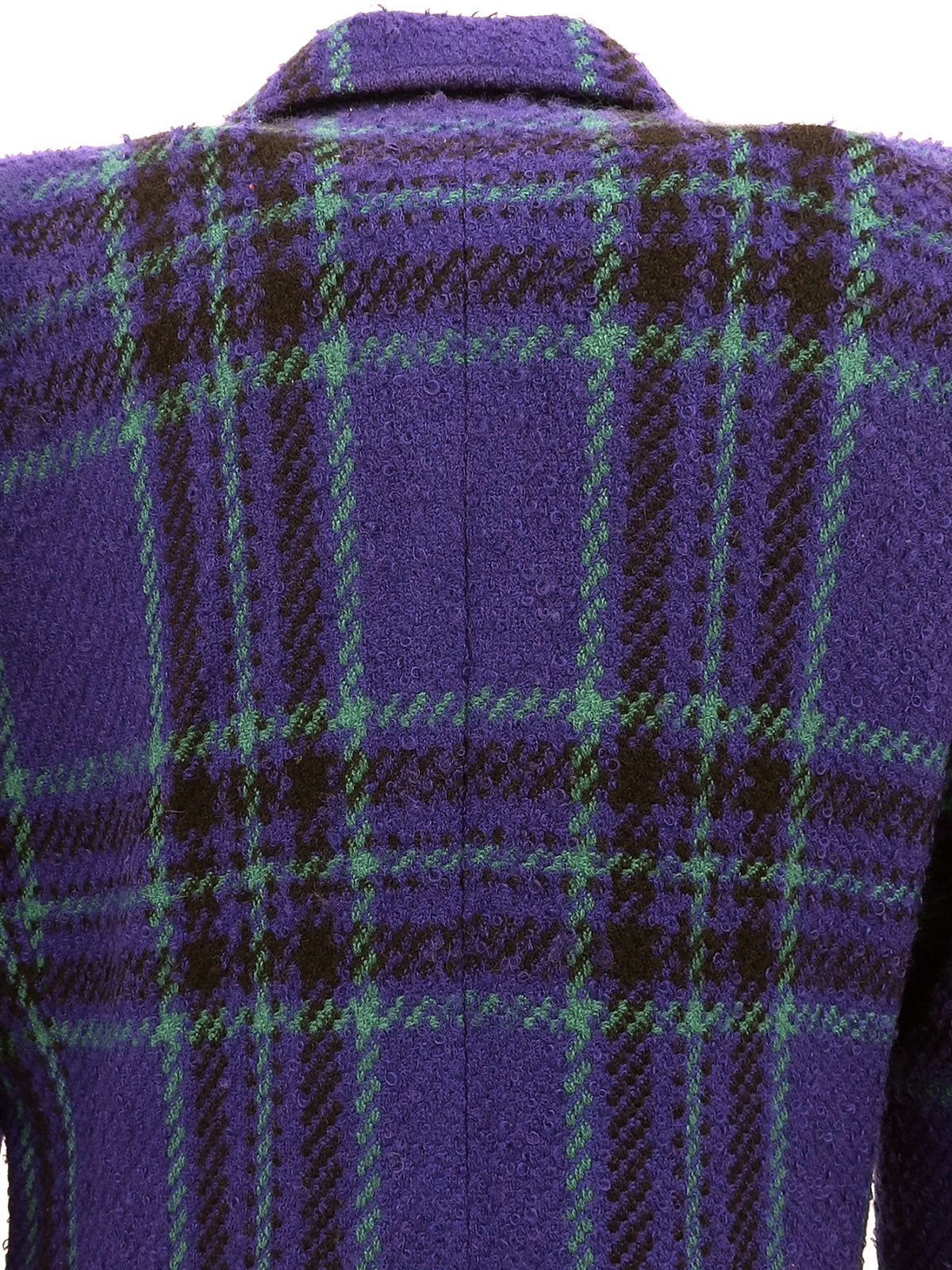 Wool check pattern logo button jacket in purple/black/green