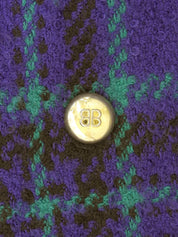 Wool check pattern logo button jacket in purple/black/green