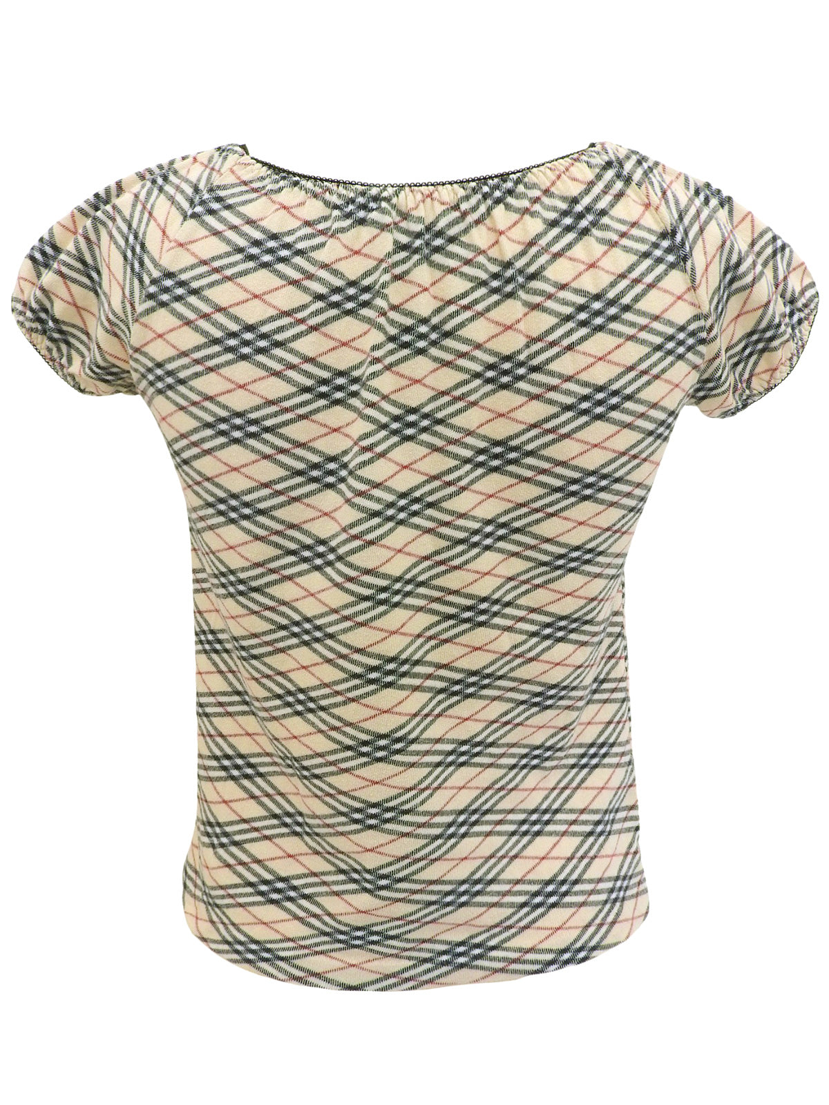 ノバチェックパターンリボン半袖トップス ベージュ