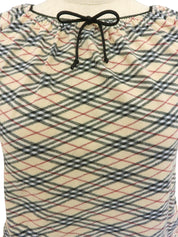 ノバチェックパターンリボン半袖トップス ベージュ