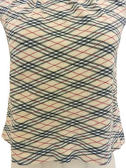 ノバチェックパターンリボン半袖トップス ベージュ