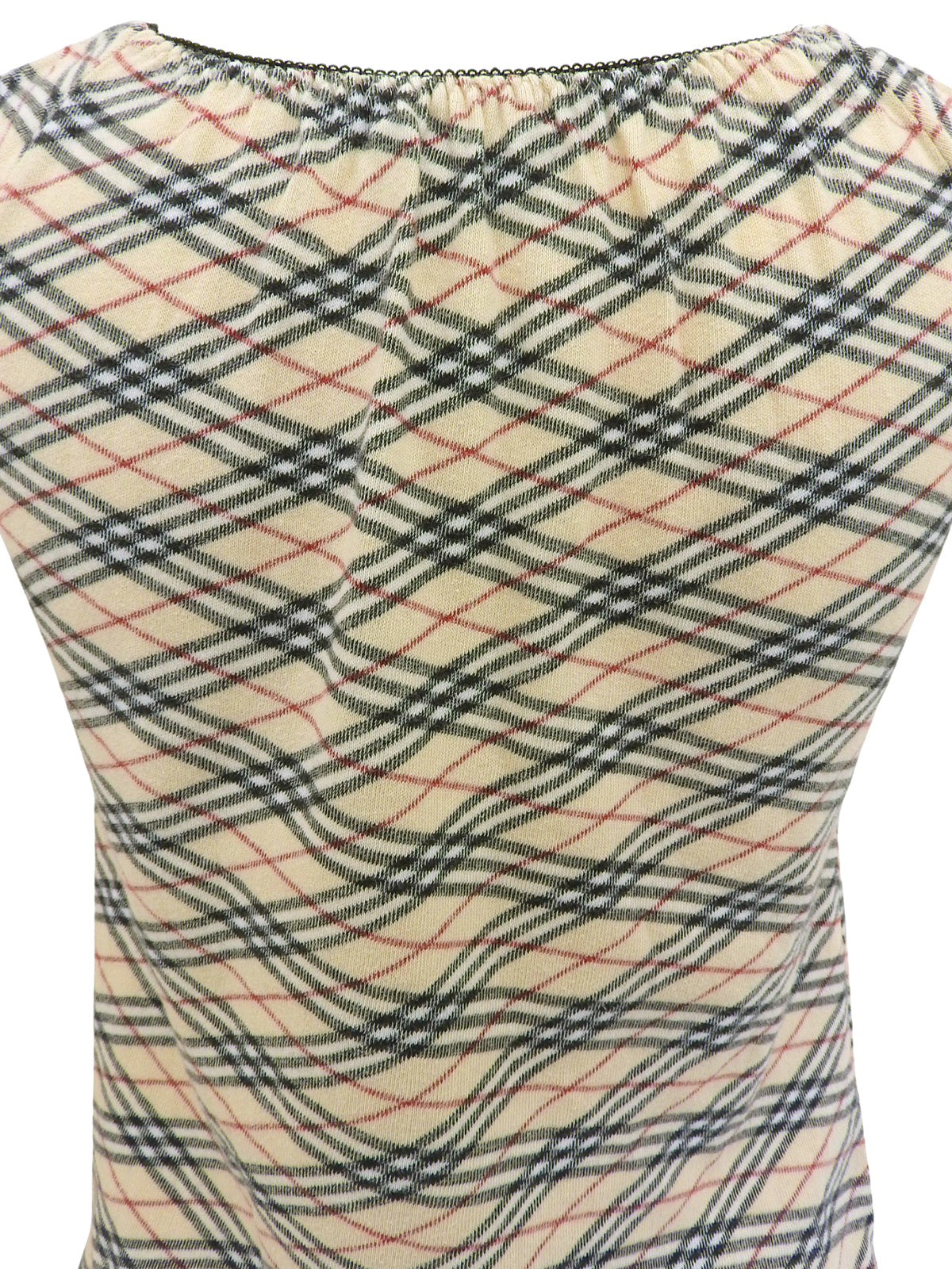 ノバチェックパターンリボンハーフスリーブトップス ベージュ