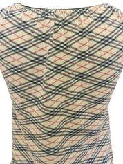 ノバチェックパターンリボンハーフスリーブトップス ベージュ