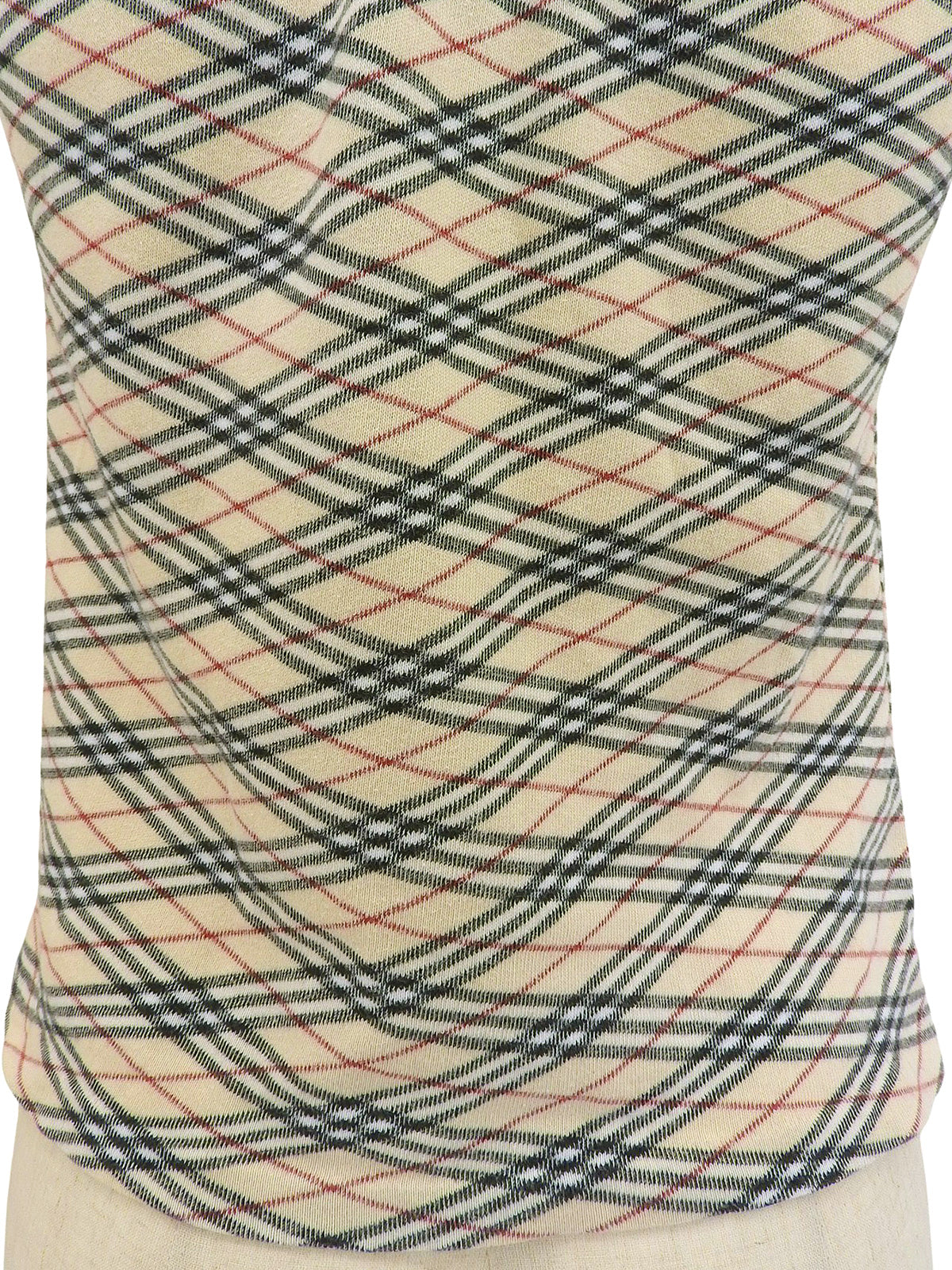 ノバチェックパターンリボン半袖トップス ベージュ