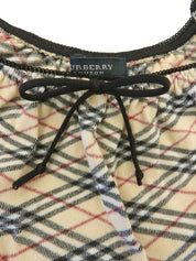 ノバチェックパターンリボン半袖トップス ベージュ