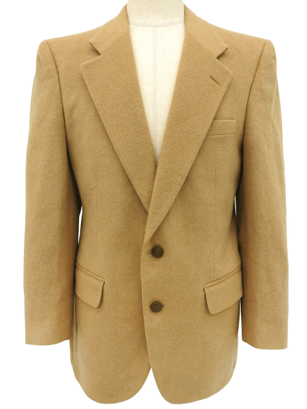 Camel Hair Logo Button Tailored Jacket in Beige