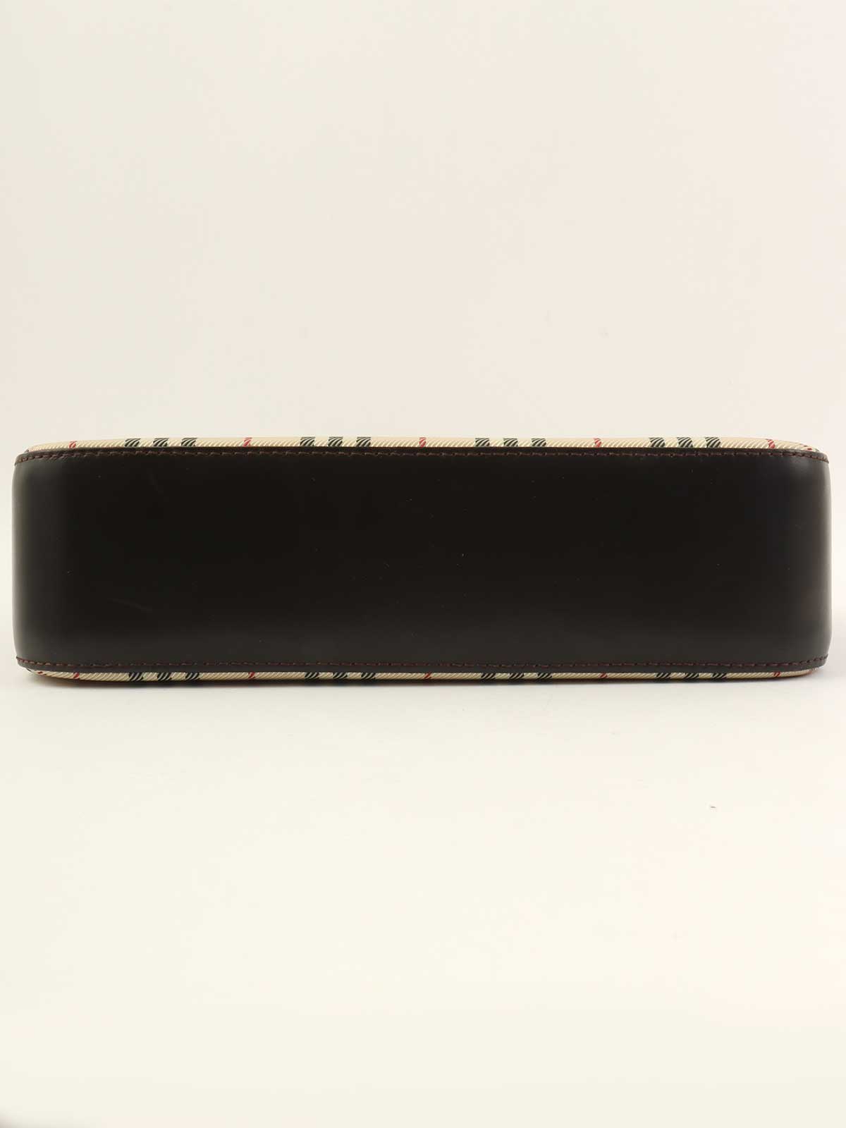 ノバチェックパターンロゴプレートショルダーバック　ベージュ/ダークブラウン/マルチ