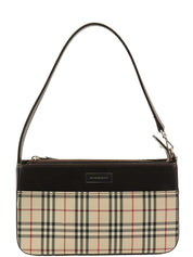 ノバチェックパターンロゴプレートショルダーバック　ベージュ/ダークブラウン/マルチ