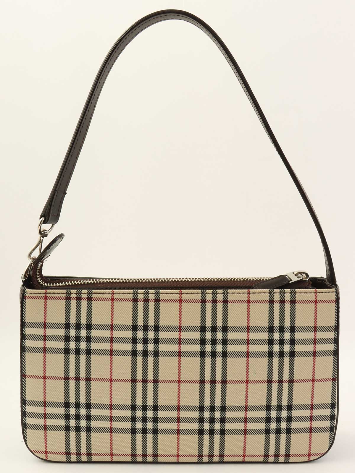 ノバチェックパターンロゴプレートショルダーバック　ベージュ/ダークブラウン/マルチ