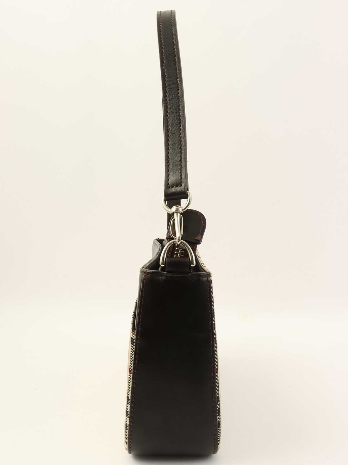 ノバチェックパターンロゴプレートショルダーバック　ベージュ/ダークブラウン/マルチ