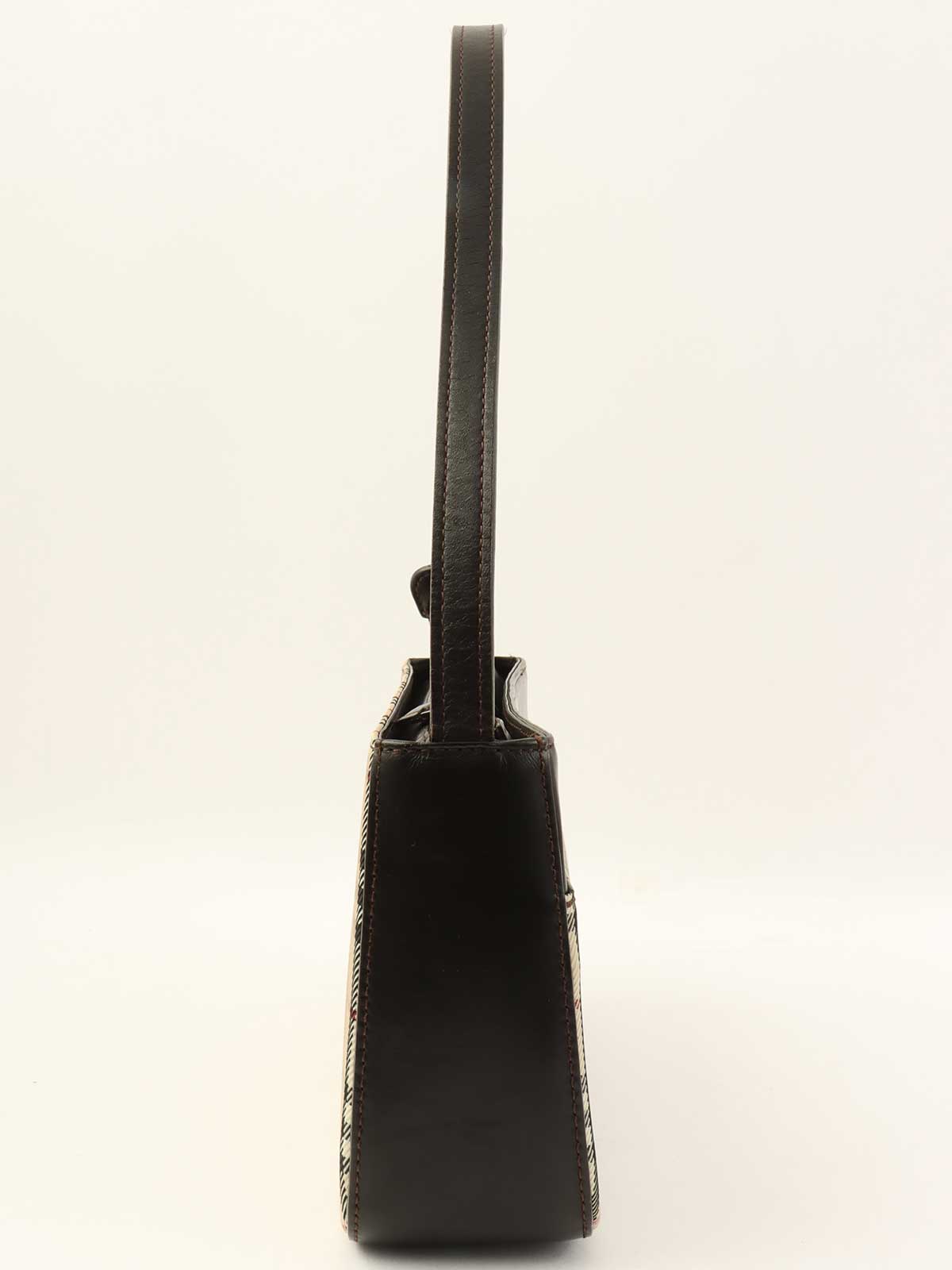 ノバチェックパターンロゴプレートショルダーバック　ベージュ/ダークブラウン/マルチ