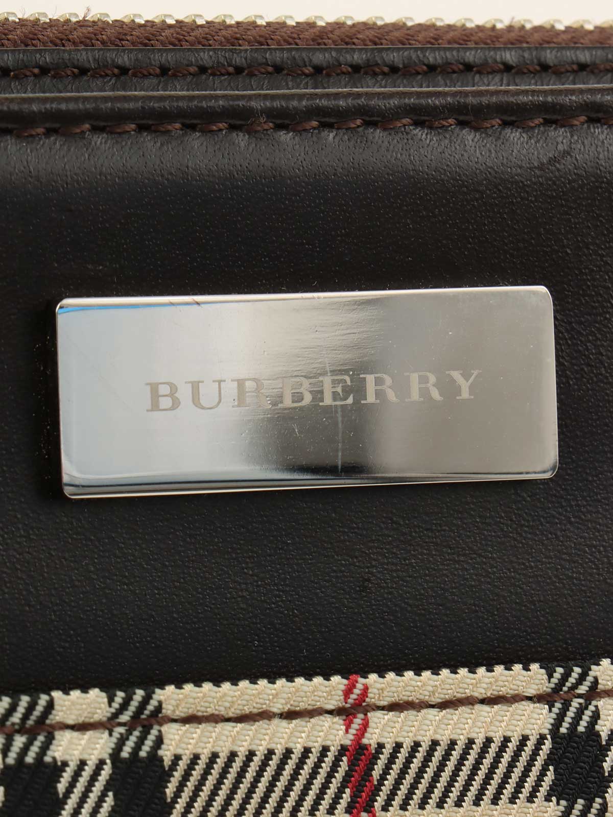 ノバチェックパターンロゴプレートショルダーバック　ベージュ/ダークブラウン/マルチ