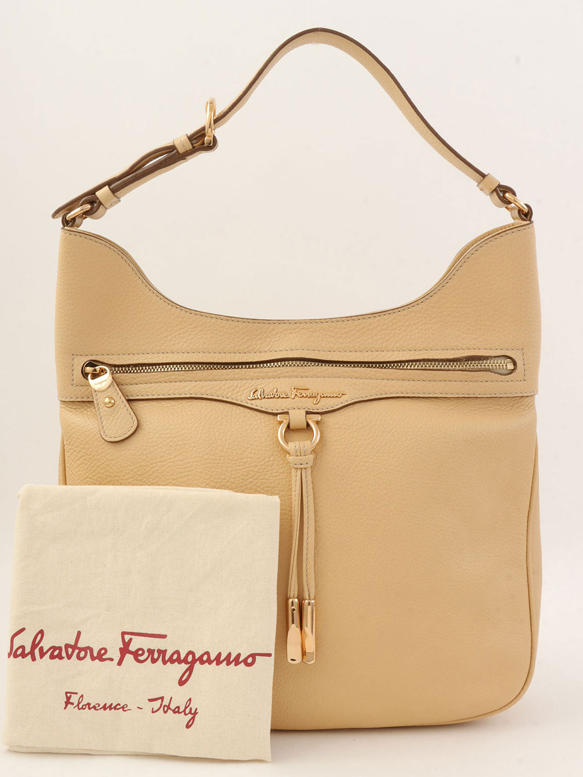 Gancini logo plate one-shoulder bag in beige