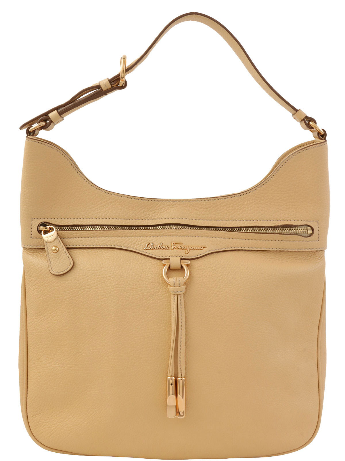 Gancini logo plate one-shoulder bag in beige