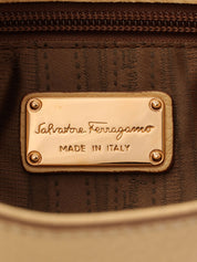 Gancini logo plate one-shoulder bag in beige