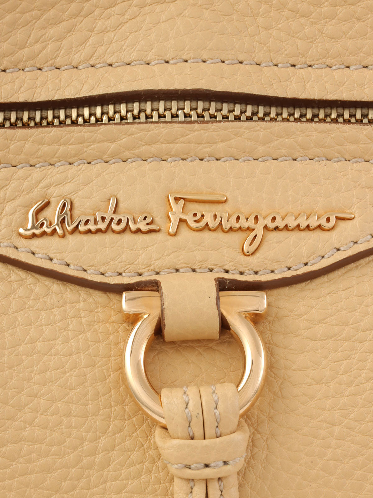 Gancini logo plate one-shoulder bag in beige