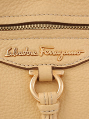 Gancini logo plate one-shoulder bag in beige