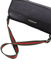 デニムロゴプレートシェリーラインハンドバッグ ブラック