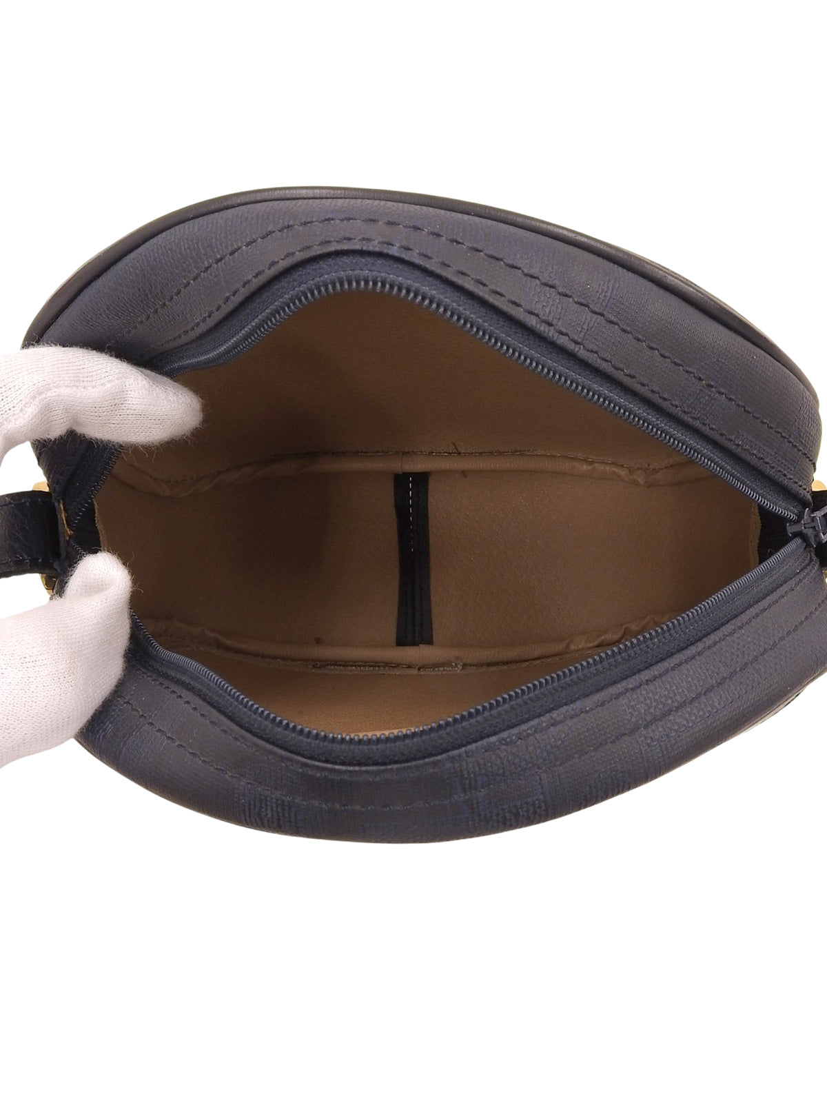 トロッターパターンロゴプレートショルダーバッグ ネイビー