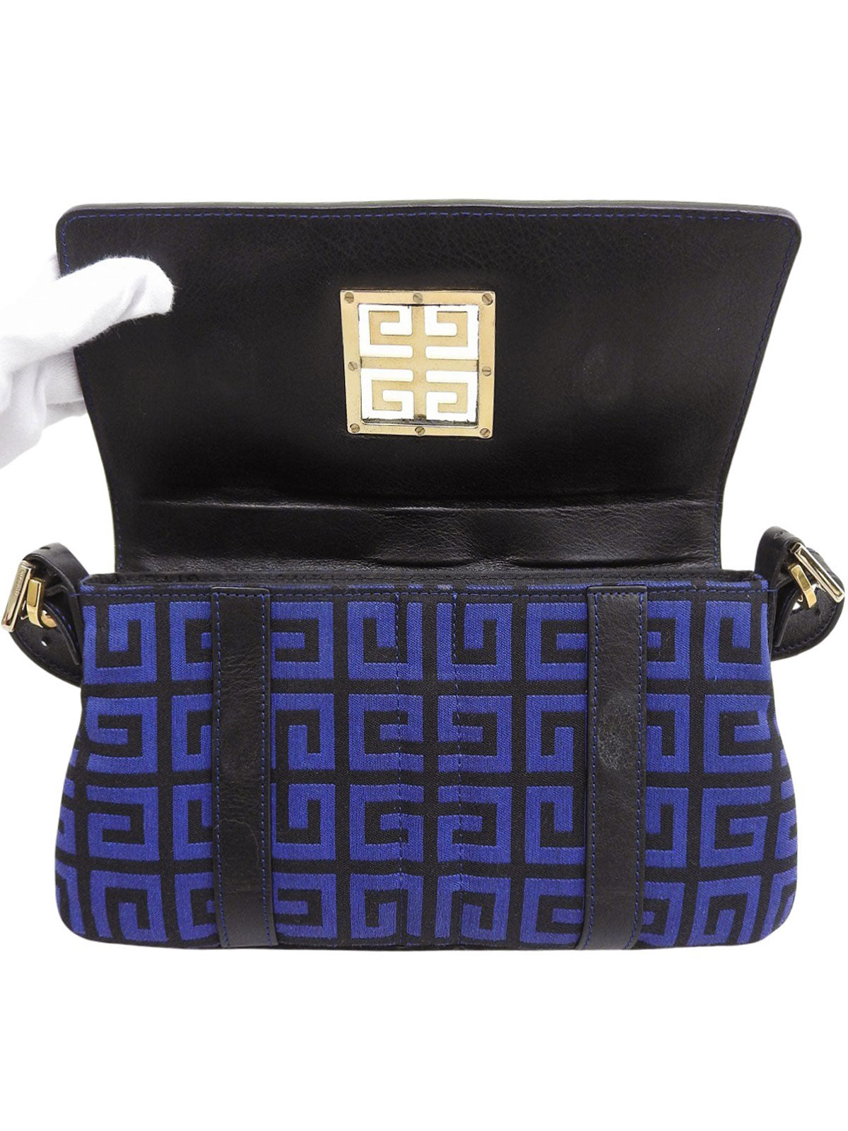 キャンバスロゴプレートショルダーバッグ ブルー/ブラック