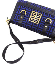 キャンバスロゴプレートショルダーバッグ ブルー/ブラック