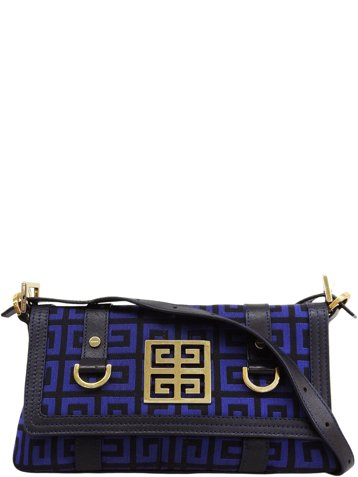 キャンバスロゴプレートショルダーバッグ ブルー/ブラック