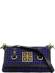 キャンバスロゴプレートショルダーバッグ ブルー/ブラック