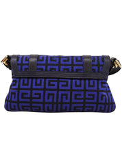 キャンバスロゴプレートショルダーバッグ ブルー/ブラック