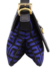 キャンバスロゴプレートショルダーバッグ ブルー/ブラック