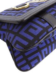 キャンバスロゴプレートショルダーバッグ ブルー/ブラック