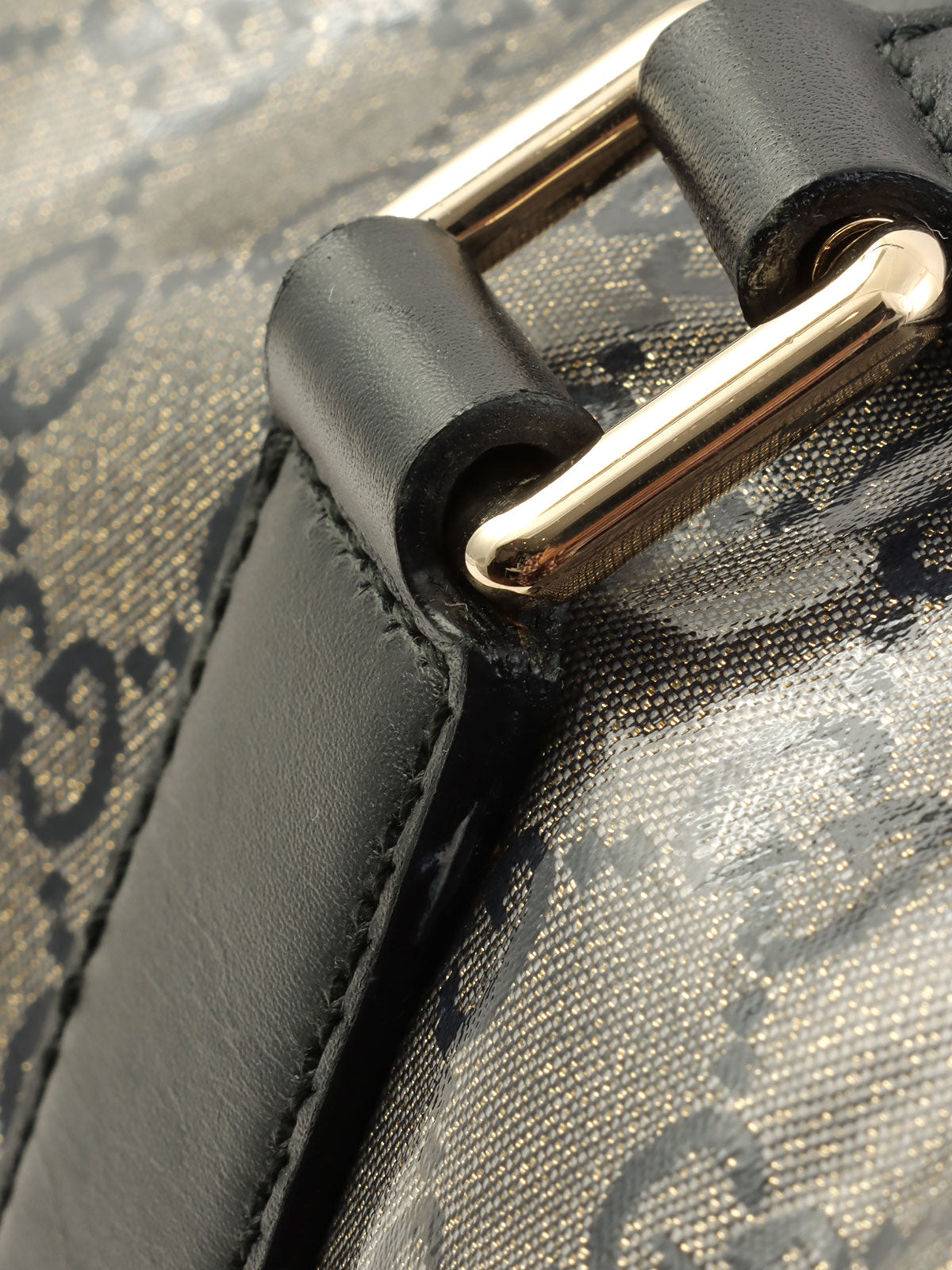 GG Crystal Mini Boston Bag in Metallic Gray/Black