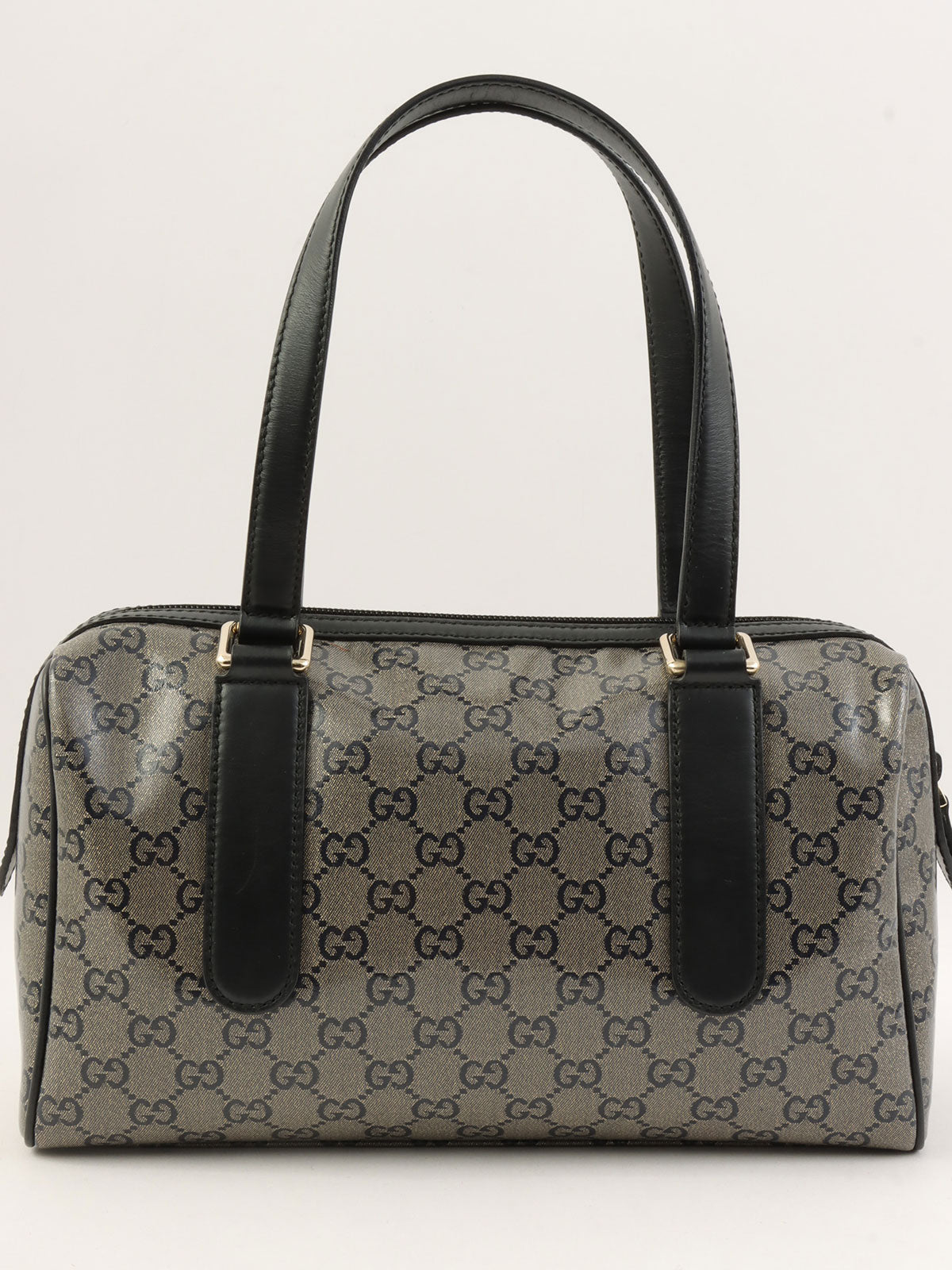 GG Crystal Mini Boston Bag in Metallic Gray/Black