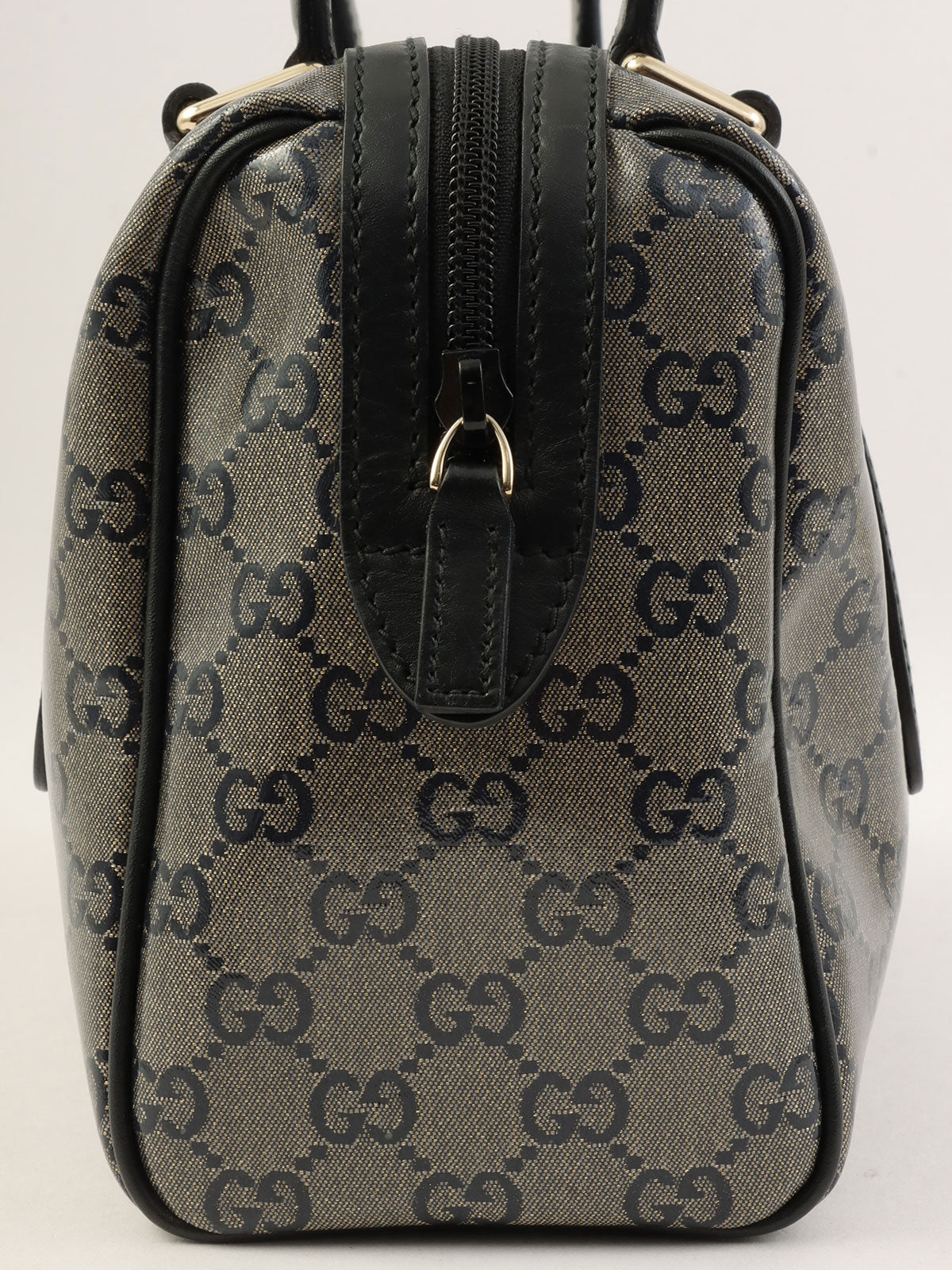 GG Crystal Mini Boston Bag in Metallic Gray/Black