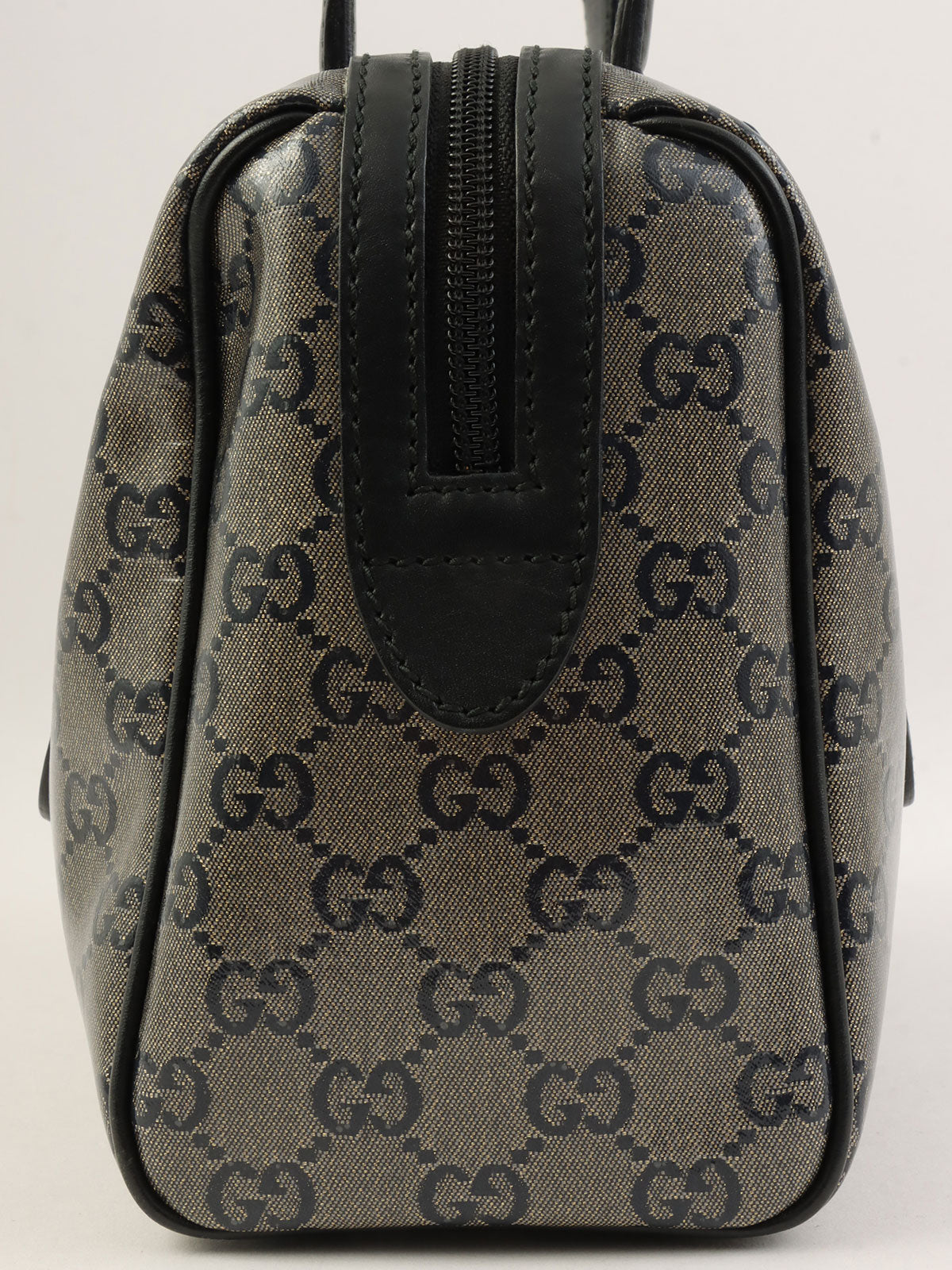 GG Crystal Mini Boston Bag in Metallic Gray/Black