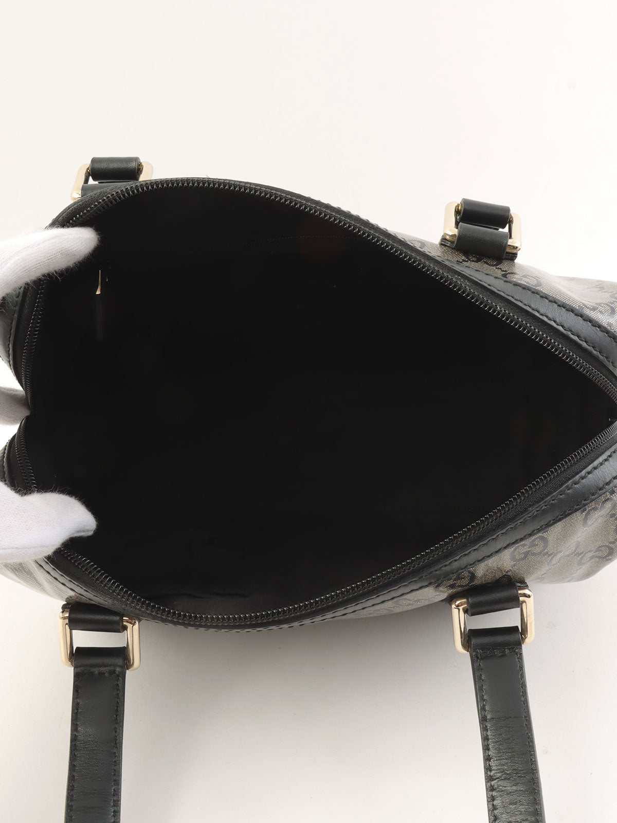 GG Crystal Mini Boston Bag in Metallic Gray/Black