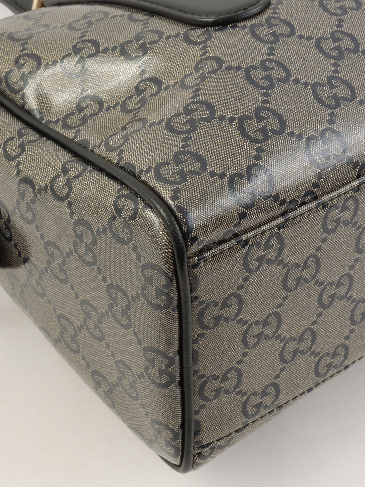 GG Crystal Mini Boston Bag in Metallic Gray/Black