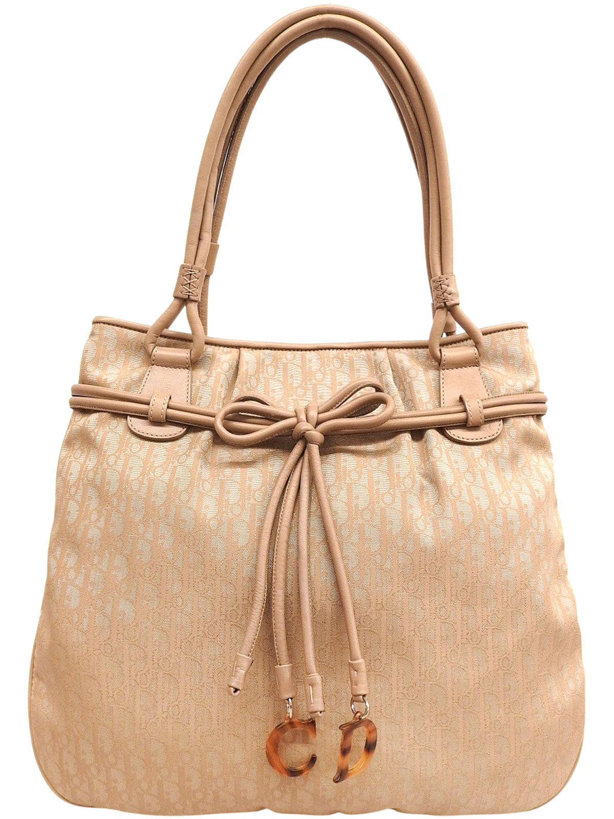 Trotter Pattern Ribbon Tote Bag, Beige