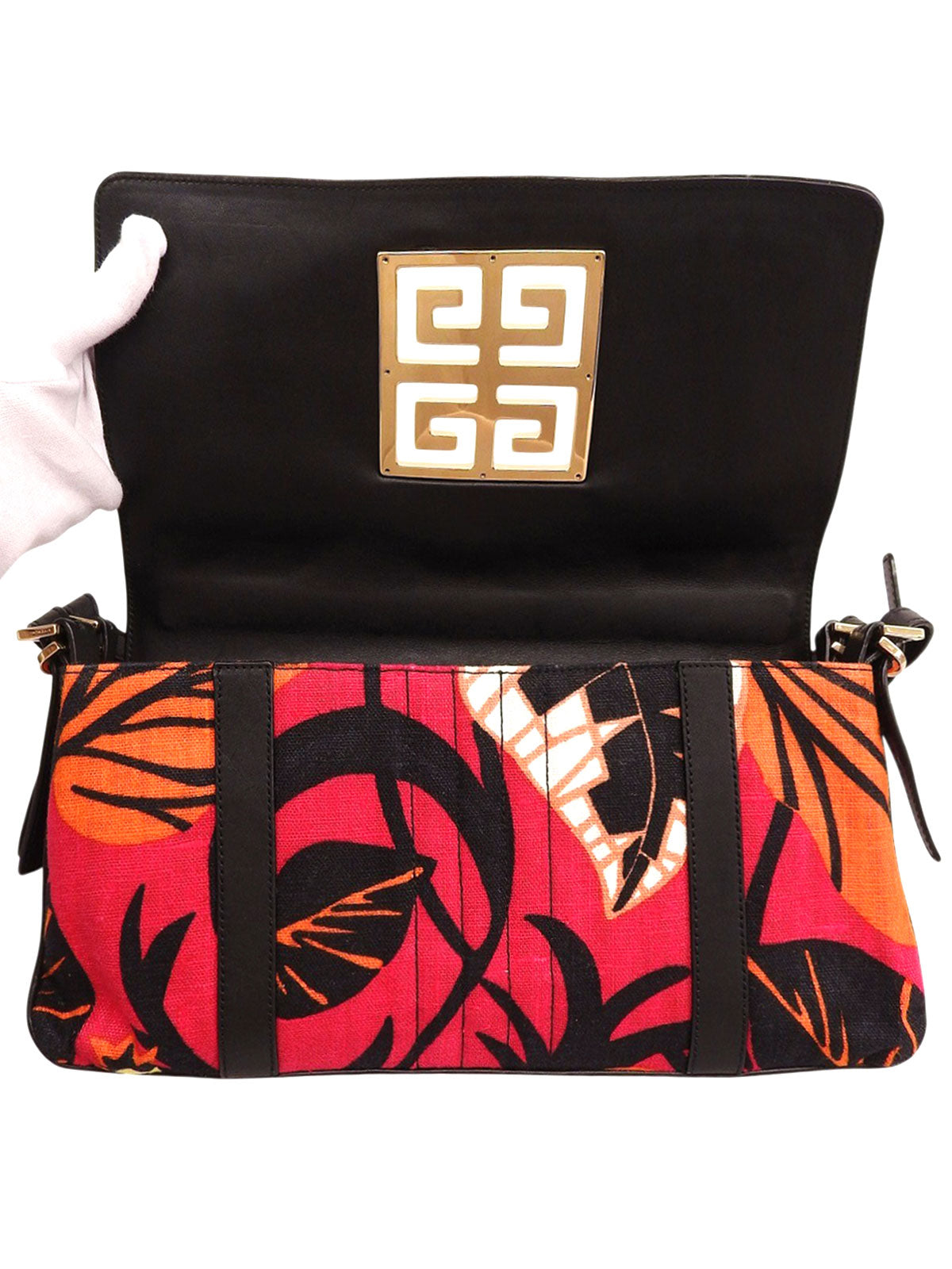 Botanical Pattern Logo Plate Shoulder Bag in Multicolor/Black