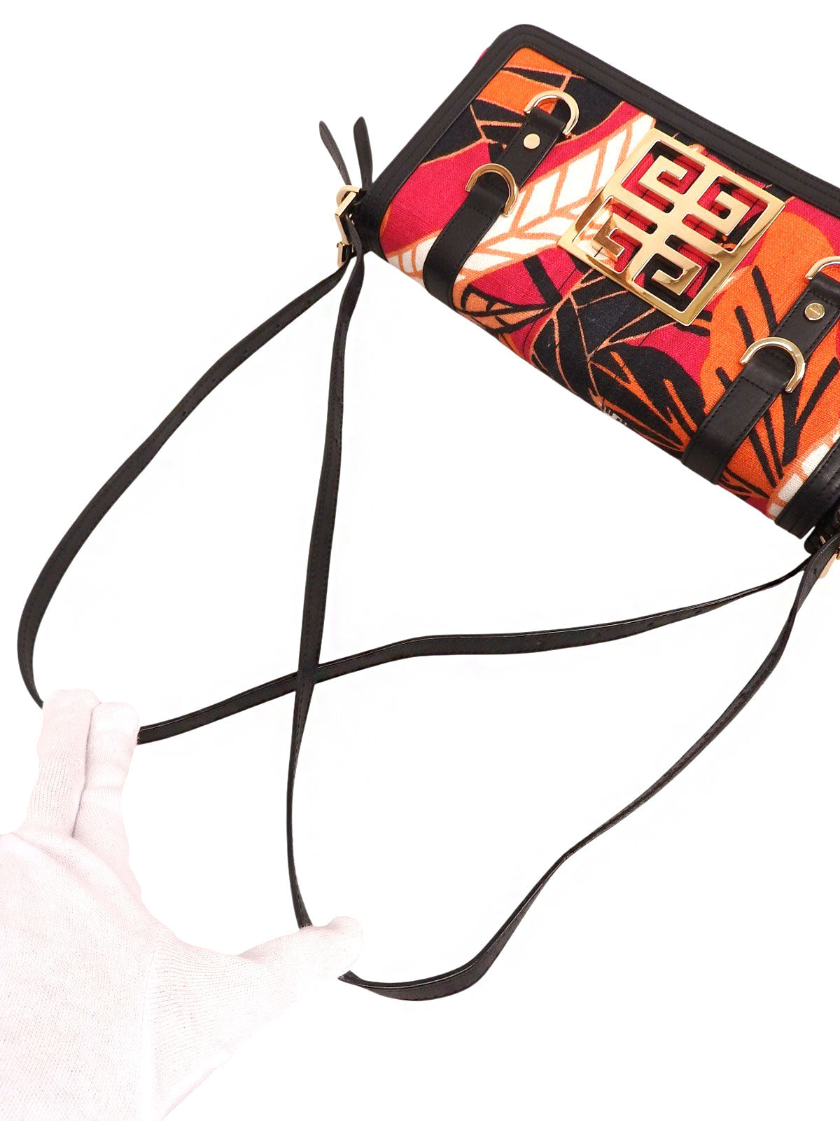 Botanical Pattern Logo Plate Shoulder Bag in Multicolor/Black