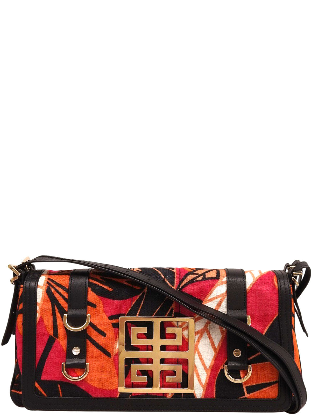 Botanical Pattern Logo Plate Shoulder Bag in Multicolor/Black