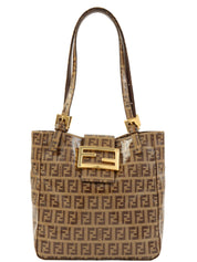 棕色/米色西葫芦图案手提包