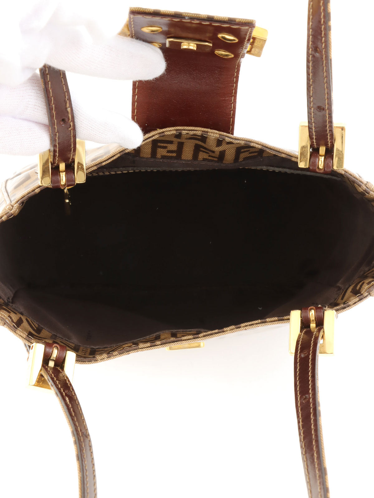 棕色/米色西葫芦图案手提包