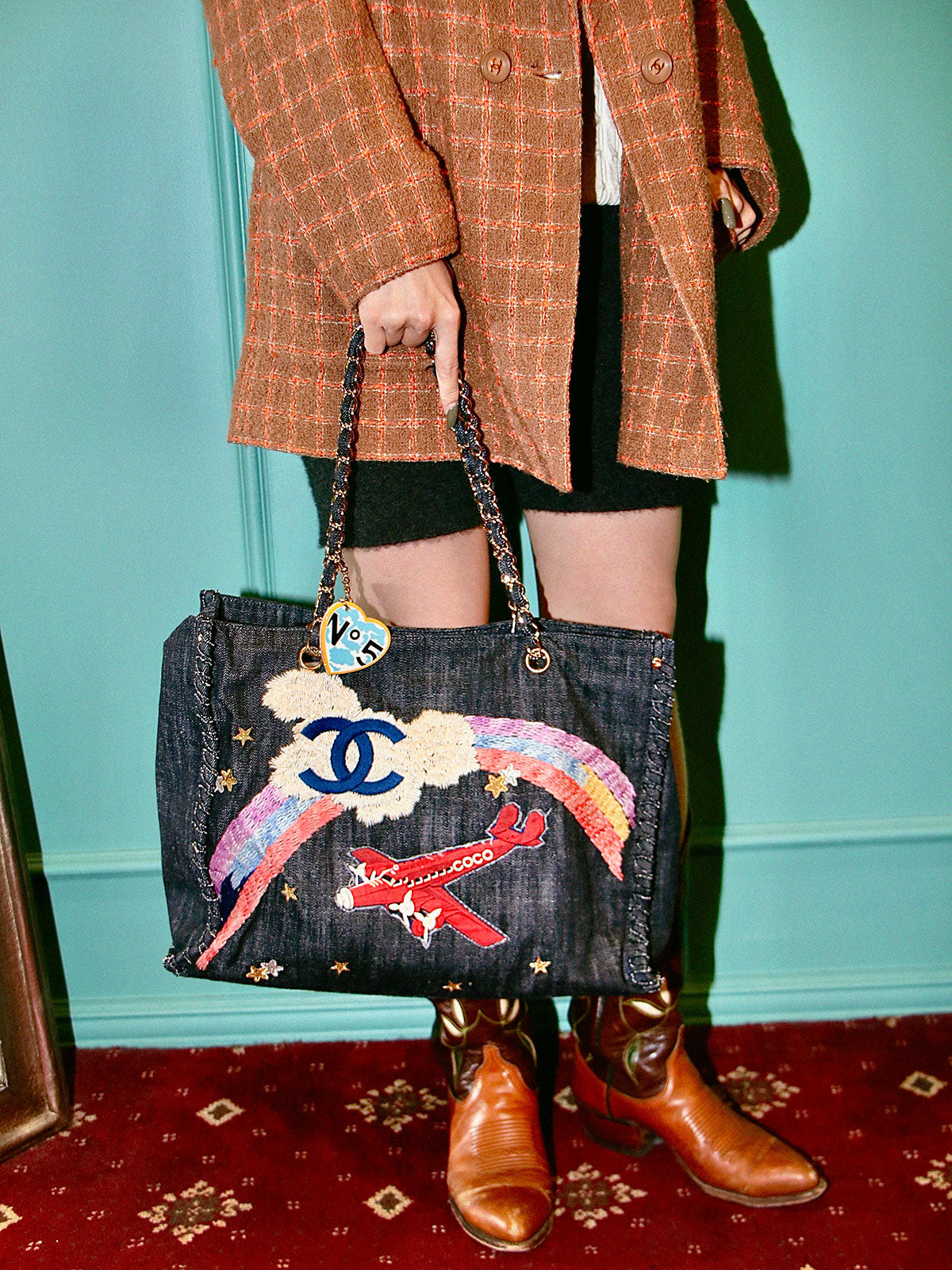 2005 Denim Night Flight Chain Tote Bag, Indigo