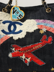 2005 Denim Night Flight Chain Tote Bag, Indigo