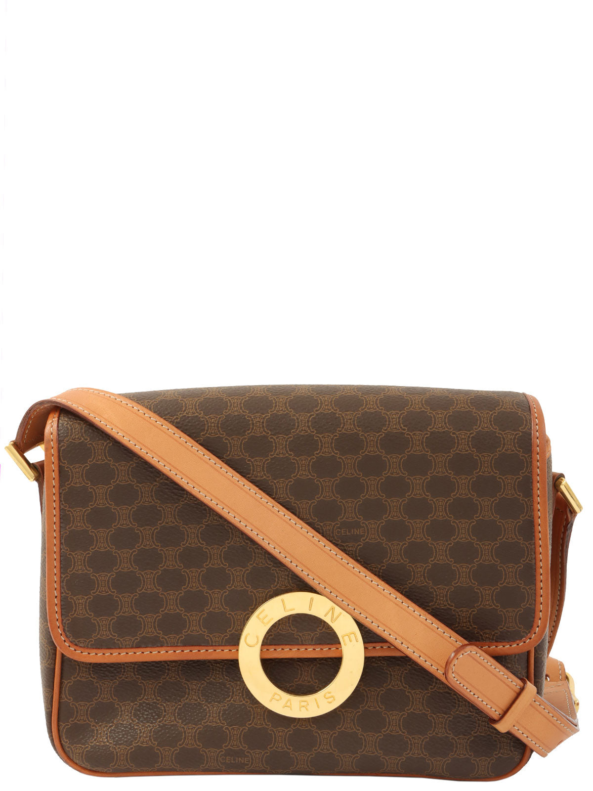 マカダムパターンロゴプレートショルダーバッグ ブラウン