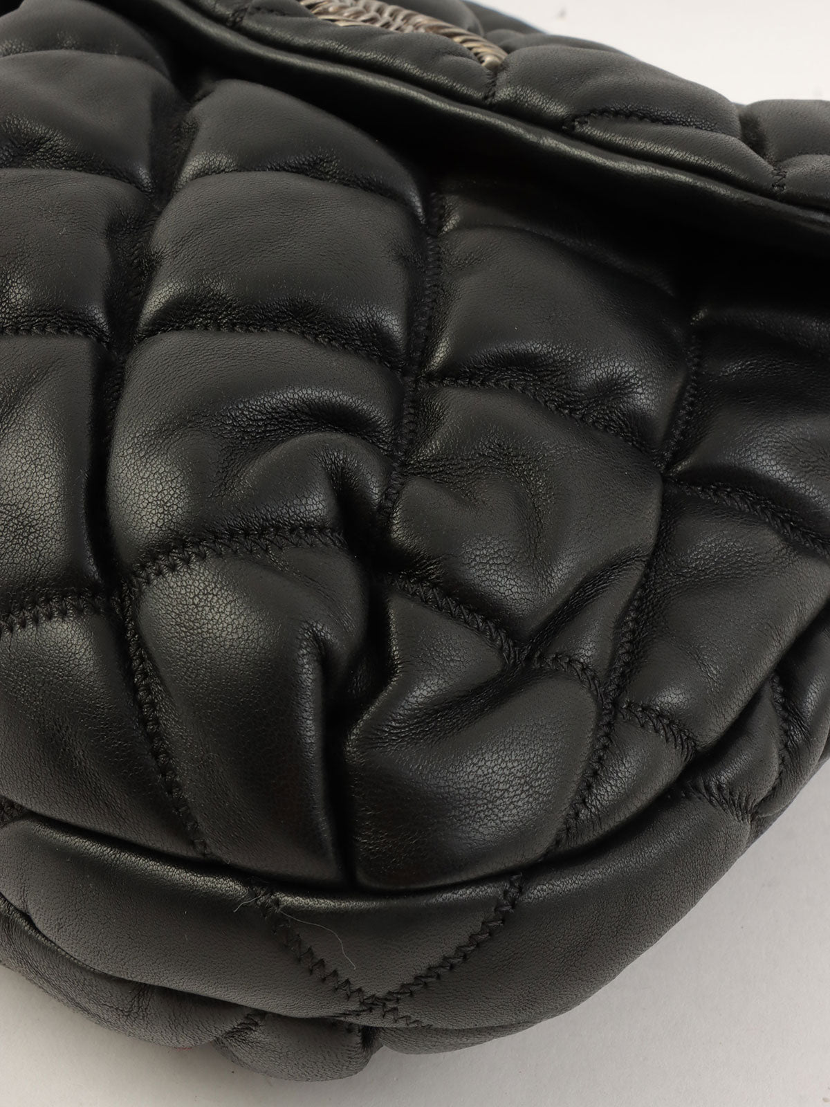 2008 Bubble Quilt CC Mark Plate Chain Shoulder Bag Black