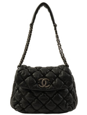 2008 Bubble Quilt CC Mark Plate Chain Shoulder Bag Black