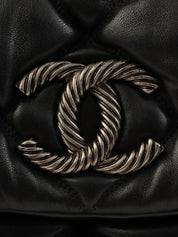 2008 Bubble Quilt CC Mark Plate Chain Shoulder Bag Black