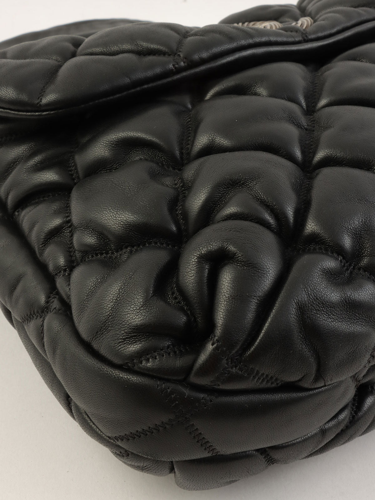 2008 Bubble Quilt CC Mark Plate Chain Shoulder Bag Black